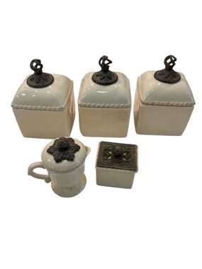Set of 5 Gracious Goods Square Canister with Creamer & Sugar Set Cream
